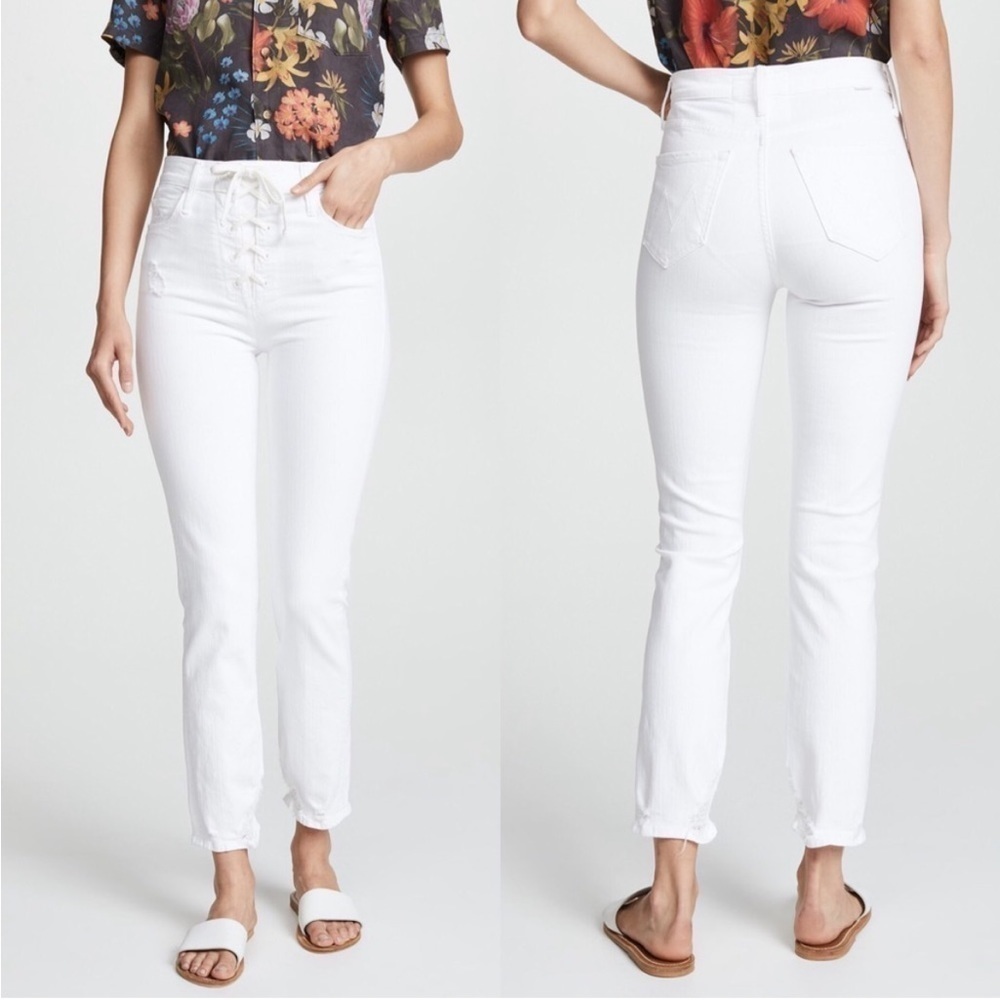 Mother Superior White Denim The High Waisted Lace Up Dazzler Ankle Chew Jeans